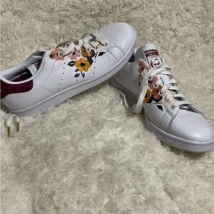 Adidas Women's White Sneakers with Floral Design